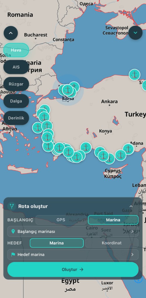 RotaNabak rota oluşturma ekranı